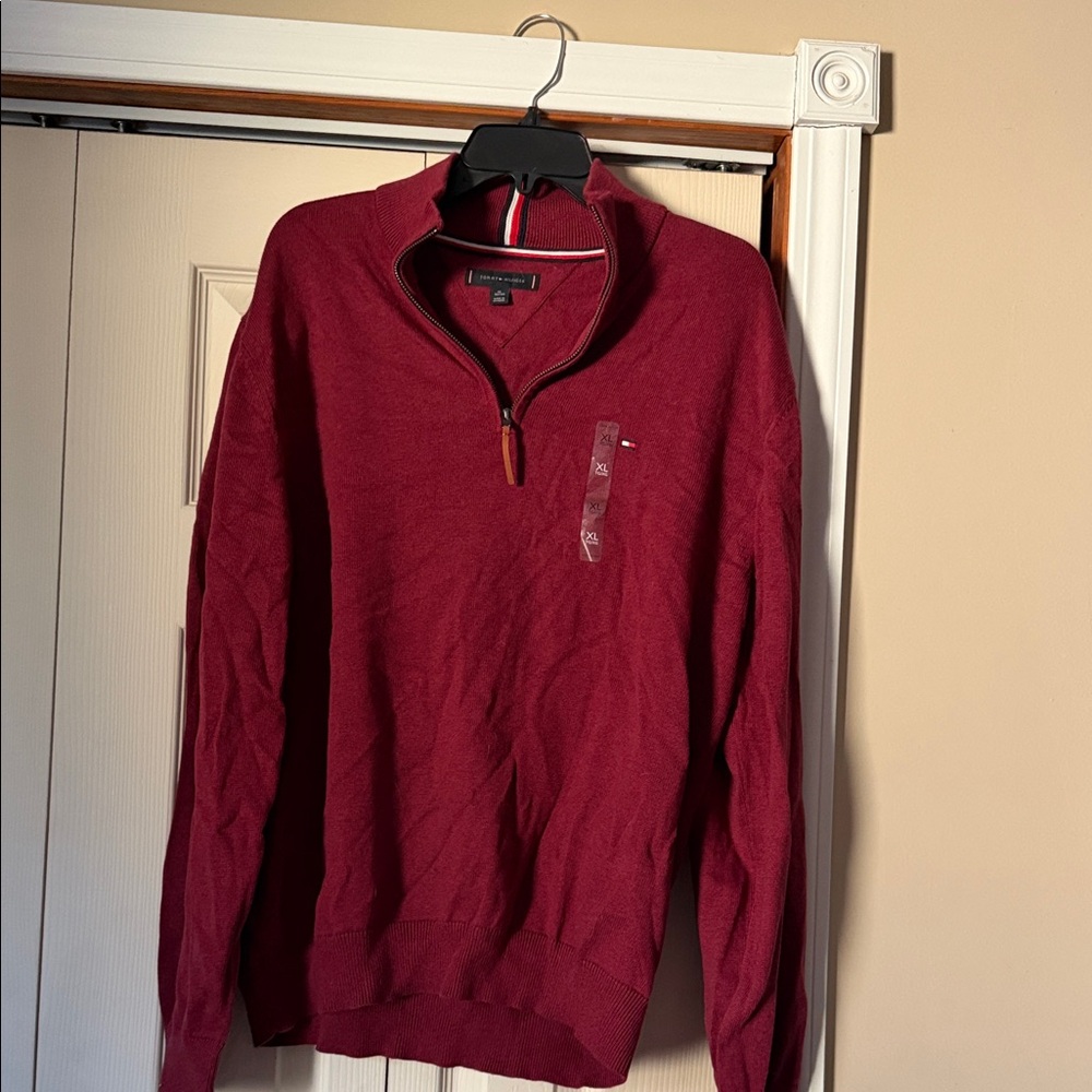 Tommy Hilfiger Men's Burgundy Zip-Up Sweater